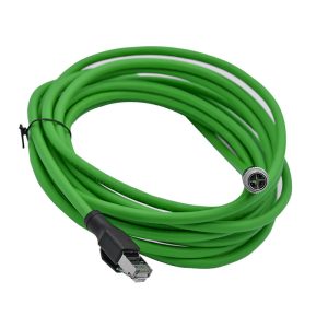 Green industrial cable assembly with RJ45 and circular connector